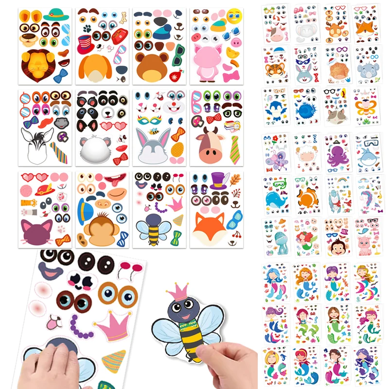 36/48pcs Face Changing Stickers Children Concentration Handmade DIY Sticker Waterproof Adhesive Birthday Gifts For Boy Girl TMZ