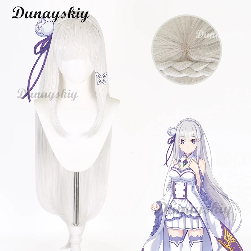 

100cm Long Silver Purple Re: Life in a Different World from Zero Emilia Heat Resistant Hair Cosplay Costume Wig + Free Wig Cap
