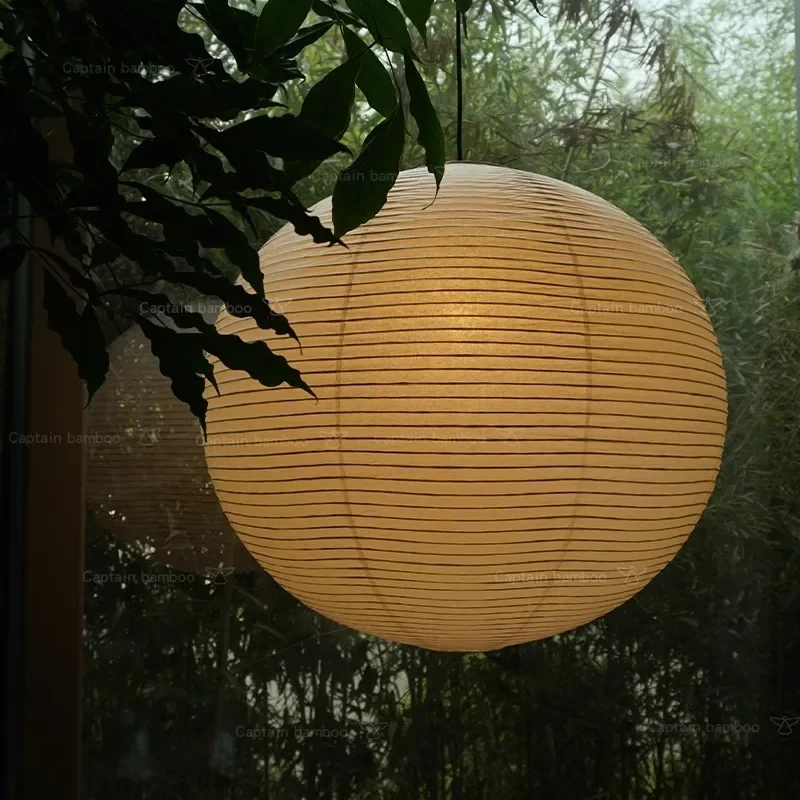 Japanese style Wabi Sabi Pendant Lamp Study Cafe Dining Bedroom Led Hanging Light Round Rice Paper Chandelier Room Decor Fixture