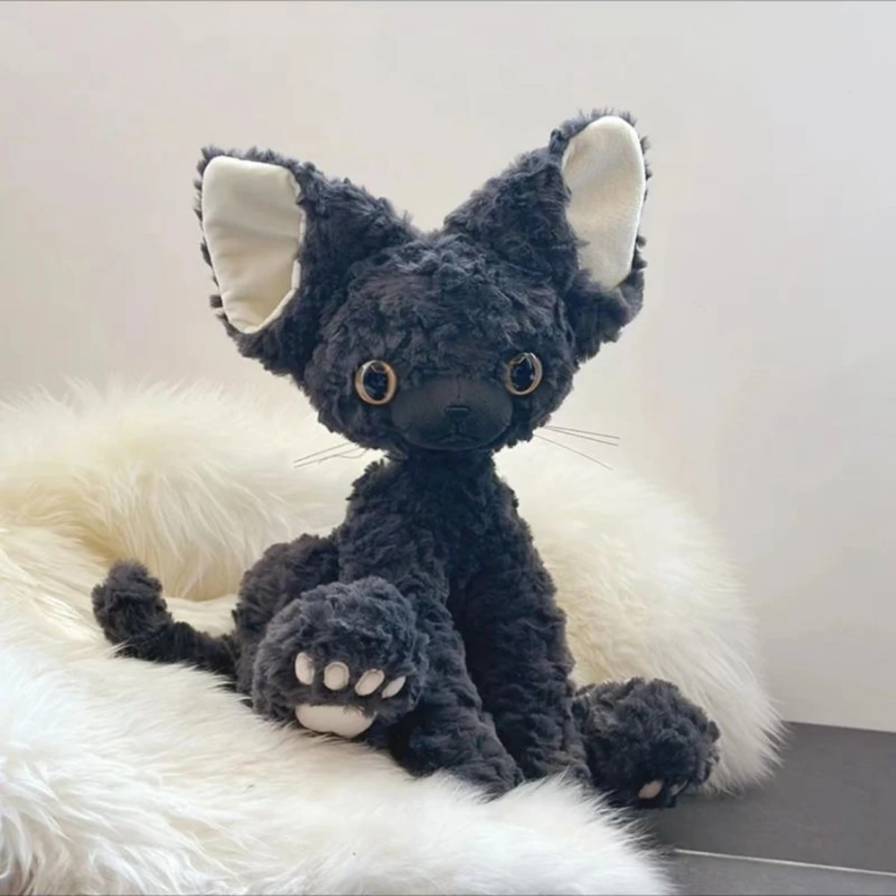 

50CM Black German Cat Plush Toy Black And White Kawaii Small Curly Soft Accompany Doll To Send Children Birthday Christmas Gift