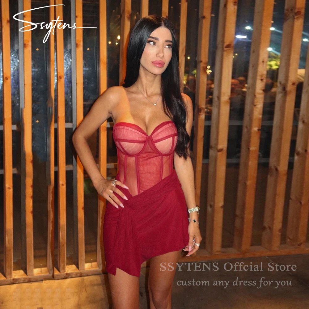 

SSYTENS Short Burgundy Cocktail Party Dresses Sexy Sweetheart Prom Gown for Women Lace Up Back Mini A Line Party Gown Customized