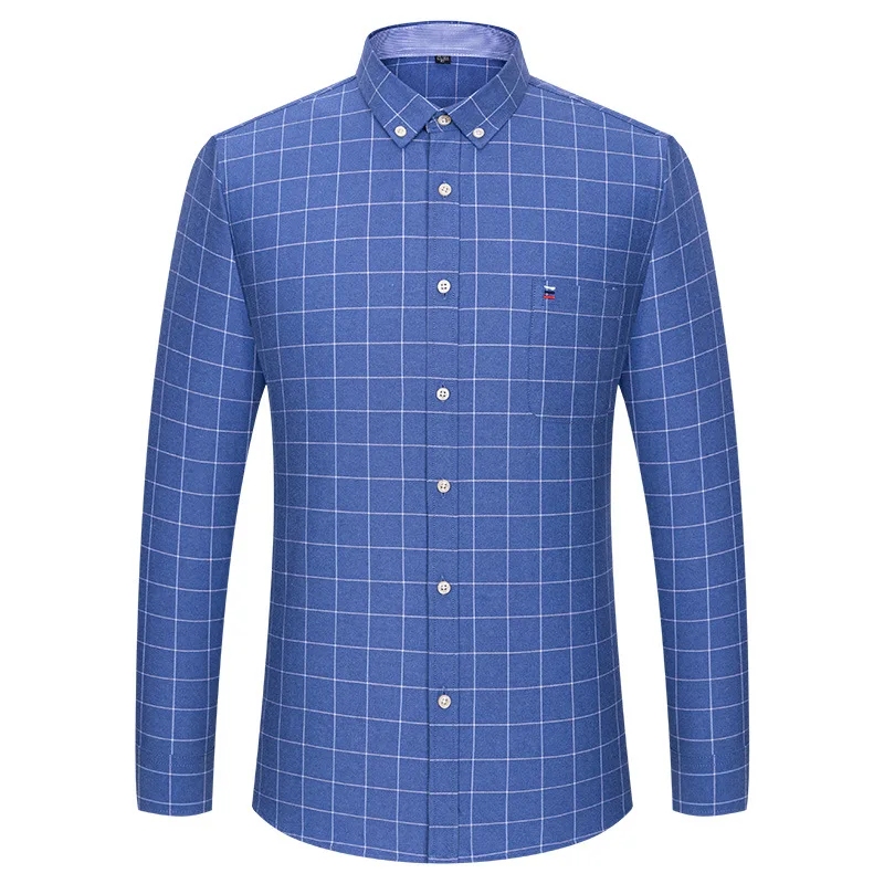 Camisa informal de manga larga para hombre, camisa Oxford a rayas lisas a cuadros, camisa de manga larga para hombre, fácil cuidado, 100% de algodón