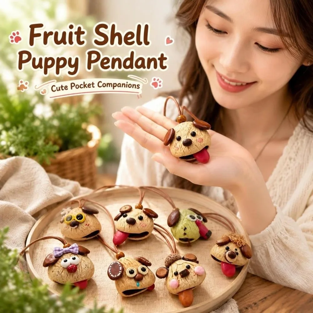 Adjustable Retractable Tongue Fruit Shell Puppy Pendant Leather Rope Fruit Shell Puppy Sticking Out Tongue Pendant Handmade