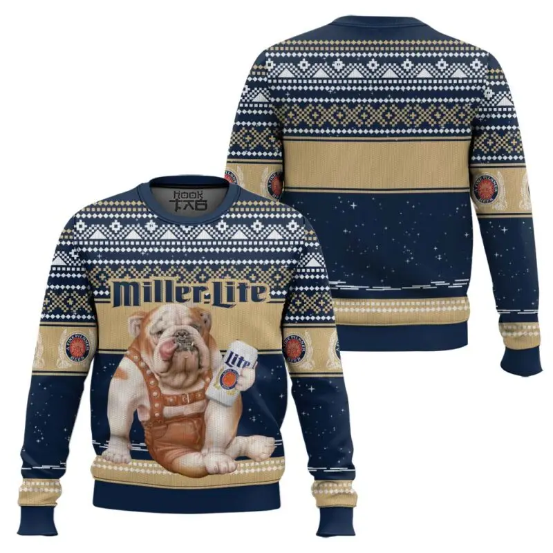 Уродливый свитер с бульдогом Miller Lite, забавный пуловер для пивной вечеринки, праздничный подарок для мужчин и женщин, 2026, новинка, рождественский свитер большого размера 2026
