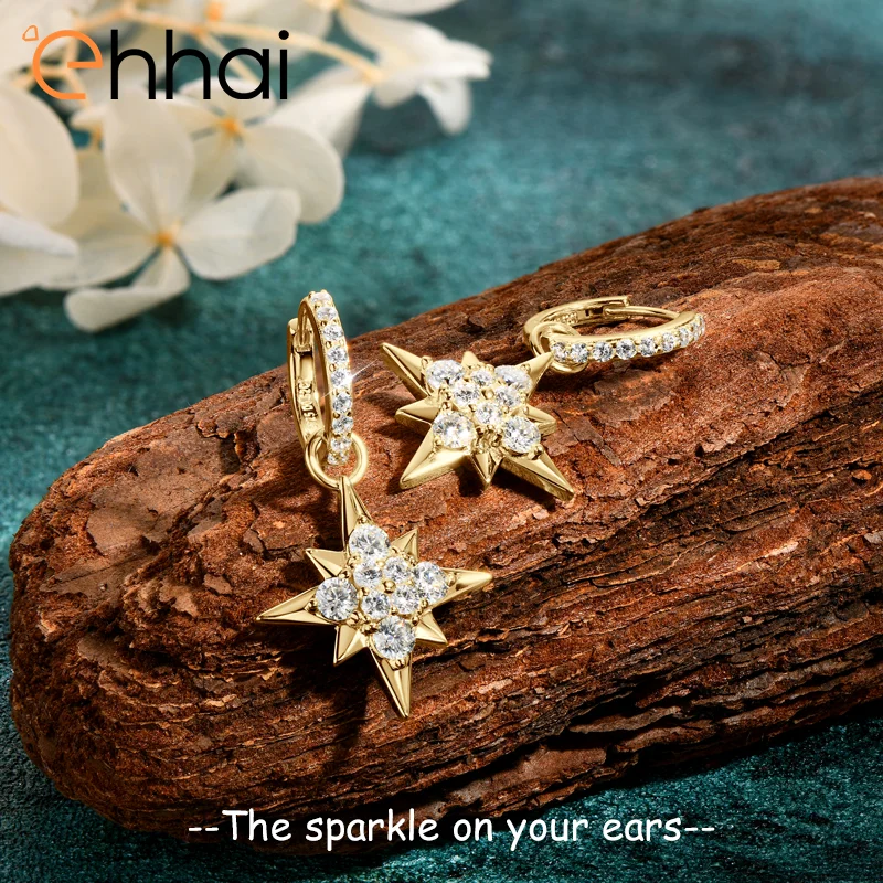 

Ehhai GRA Certified All Moissanite Star Charm Hoop Earrings for Women S925 Sterling Silver Earring Fine Jewelry Gift Pendientes