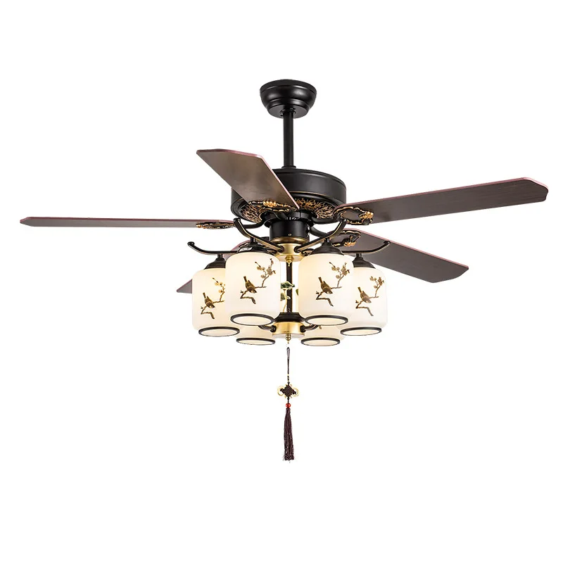 

New Chinese ceiling fan light simple living room dining room chandelier silent study tea room electric fan light
