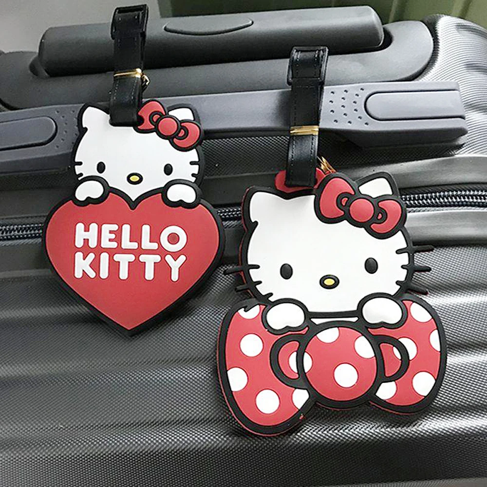 علامة أمتعة Hello Kitty الأنيمي ، إكسسوارات السفر ، حقيبة سفر ، حامل عنوان ، محمول ، كرتون ، ميلودي ، كورومي ، التسمية