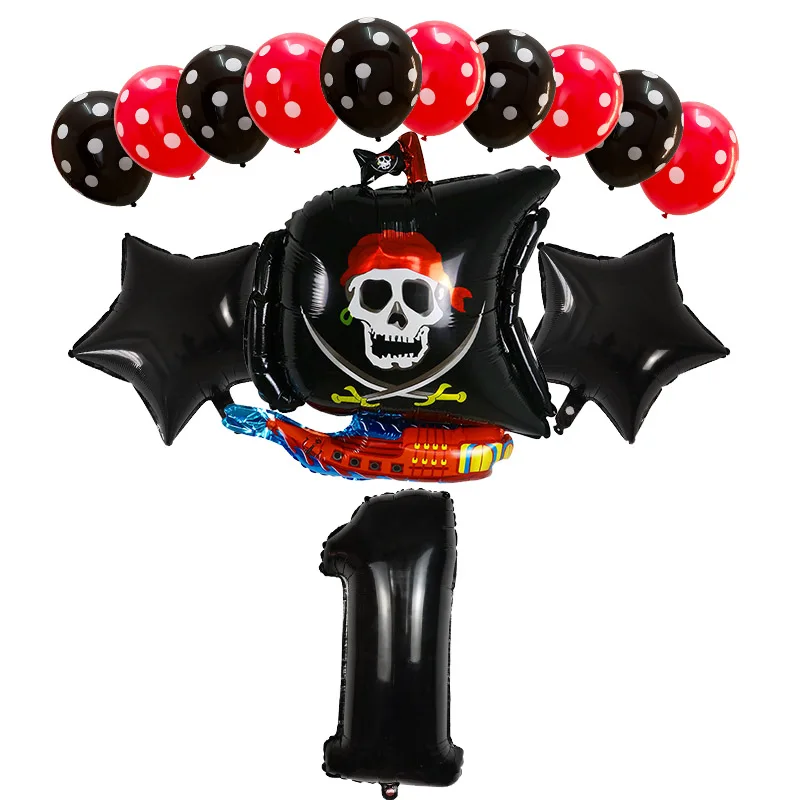 14pcs Pirate Ship Balloons Polka Dot Skull Helium Balloon Boy Birthday Party Decoration Baby Shower Halloween Party Decor Globos