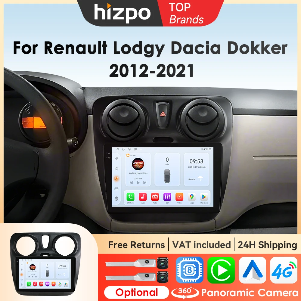Hizpo 9 "8Core Autoradio Per Renault Lodgy Dacia Dokker 2012 - 2021 Lettore Multimediale AI Voce Carplay Android Auto WIFI DSP RDS