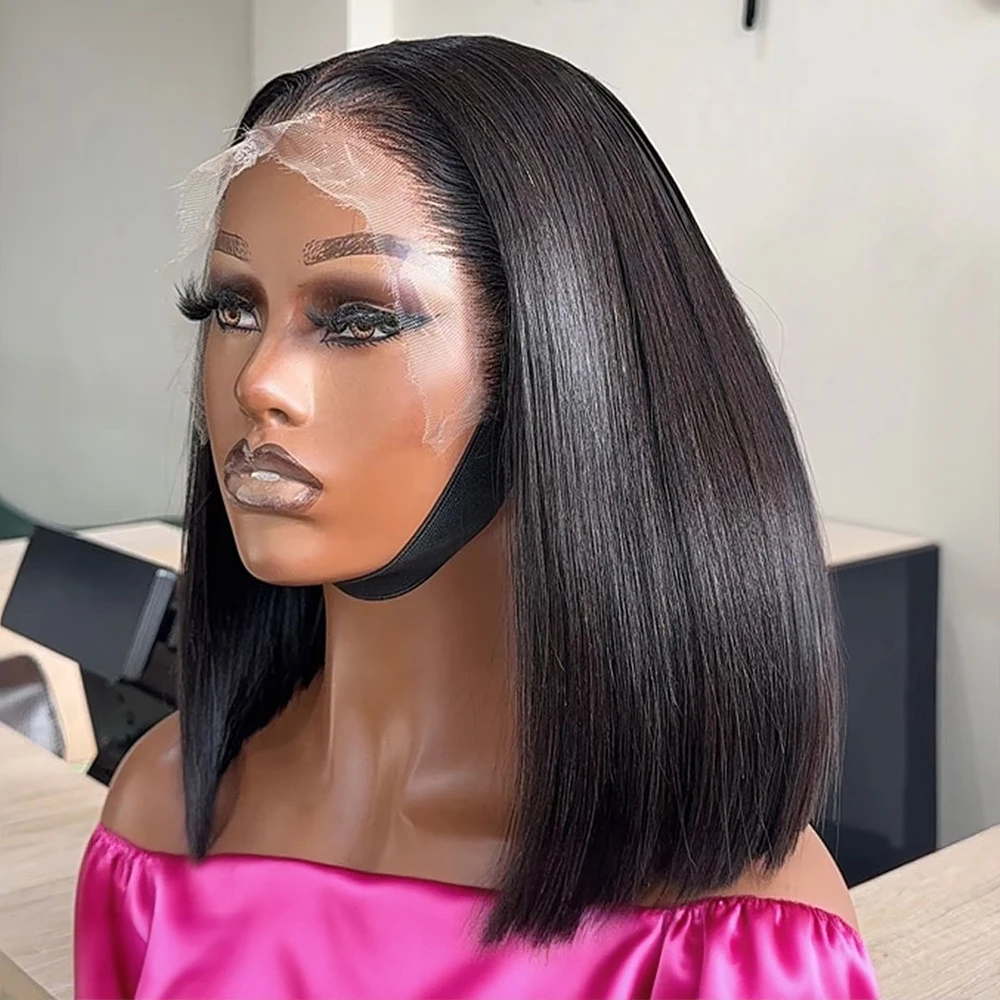 250% Density Short Straight Bob Wig Human Hair 13x4 13x6 Frontal Bob Wig Lace Front Wigs Human Hair For Women Short Pre Cut 5x5 Glueless Ready To Wear And Go Pre Plucked Natural Black Bob Wigs 10 14 Inch