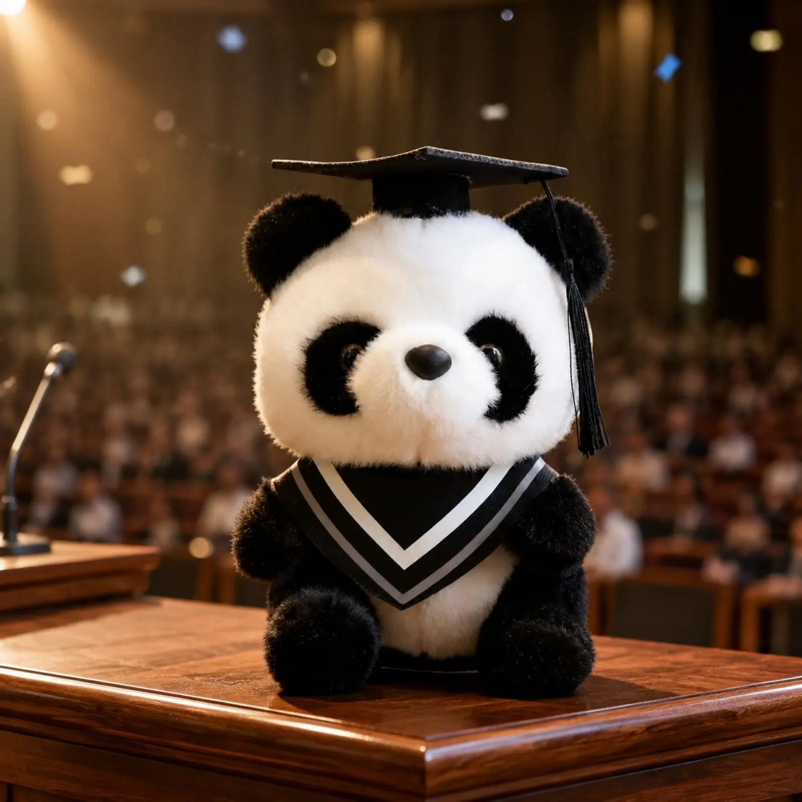 2 Pieces Graduation Panda Stuffed Toy Custom Name Printing Doctoral Panda Stuffed Toy Cute Design Wearing Cap and Gown