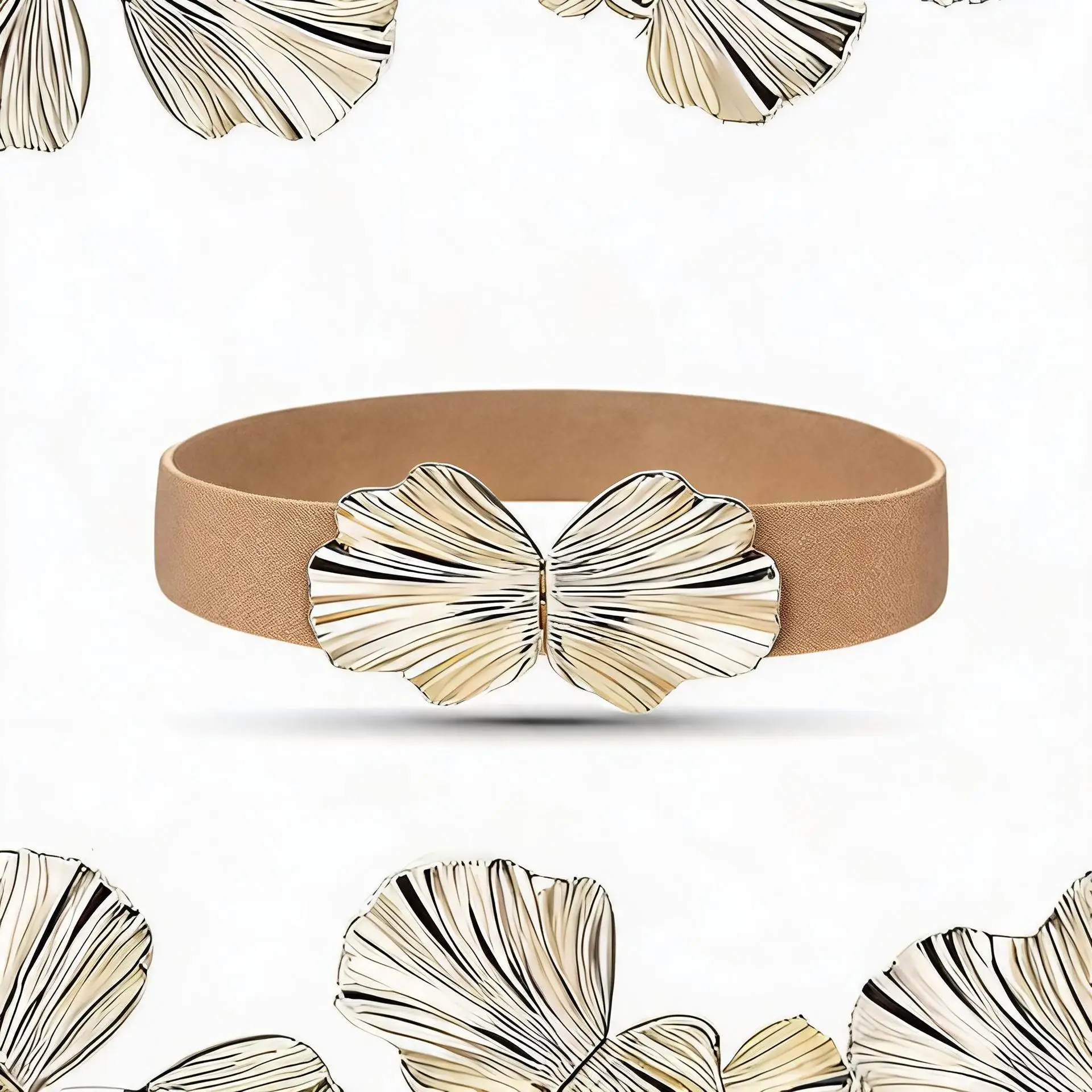 Fashion Wide Elastic Waist Belt Women Large Pleated Metal Buckle Multi Color Grain Leather Stretch Decor Band Party Attire