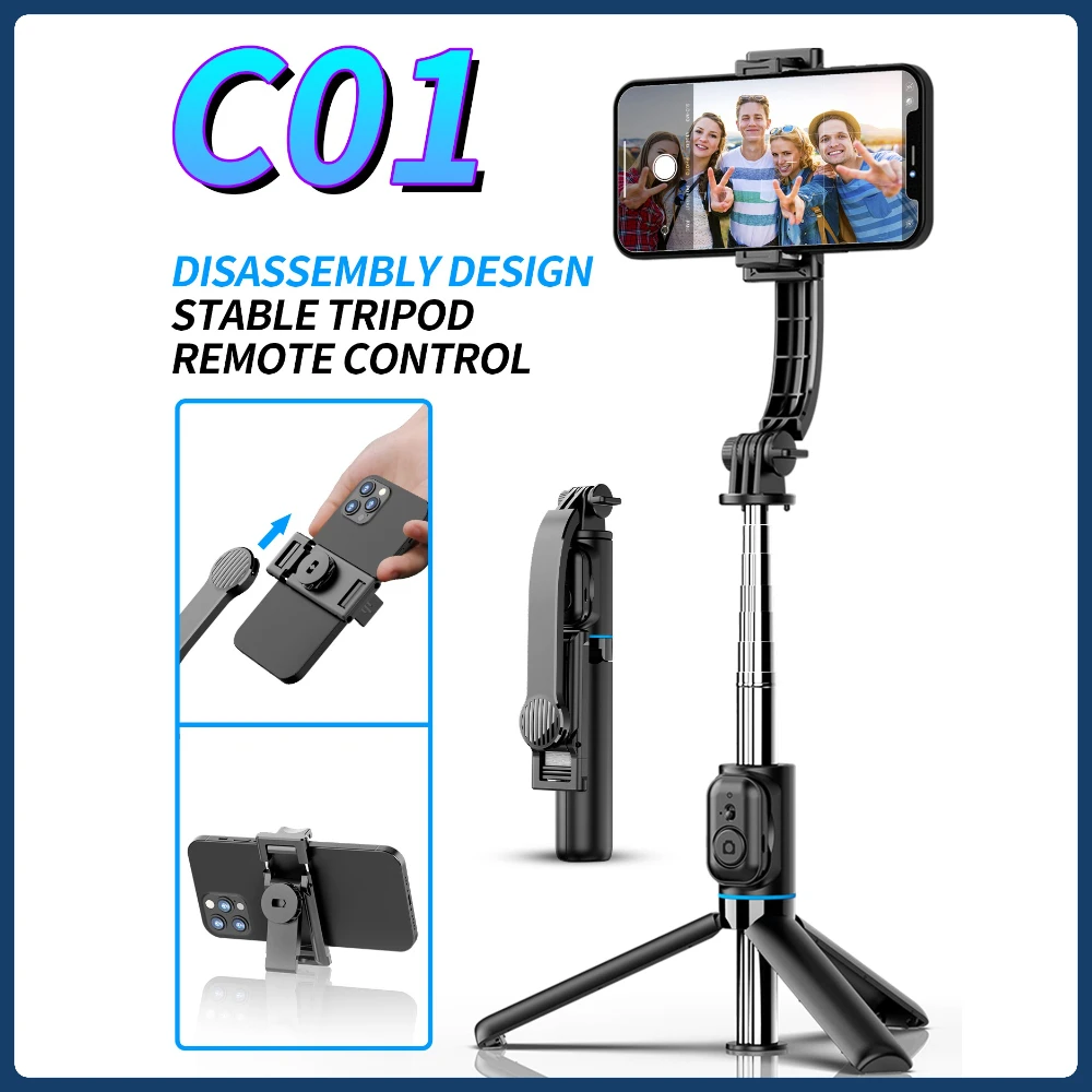 C01 1m Selfie Stick Tripod with Wireless Bluetooth Remote Detachable Desktop Phone Stand for Cell Phone Samsung Xiaomi IPhone