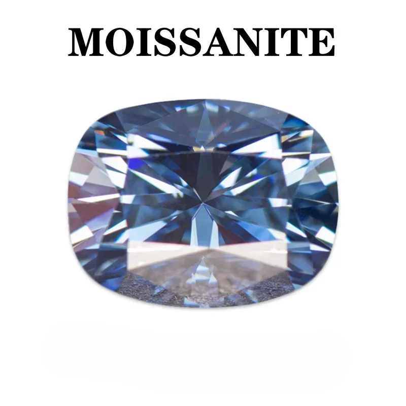 

Moissanite Stone Natural Royal Blue Color Rectangle Cushion Cut DIY Advanced Jewelry Rings Earrings Making with Certificate