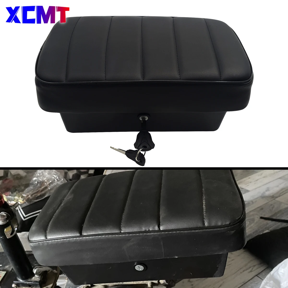 Electric Scooter Rear Seat Storage Box Large Capacity Trunk With Lock Cushion For Big Harley Scooter Citycoco Scooter Universal