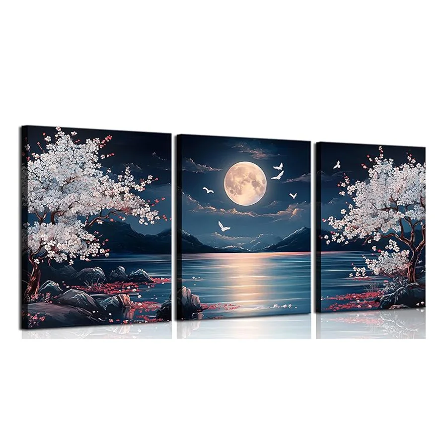 

Moon Sea Scenery Picture Diy Diamond Painting Triptych Abstract Landscape Flowers Full Mosaic Embroidery Kits 3 Pieces/Set
