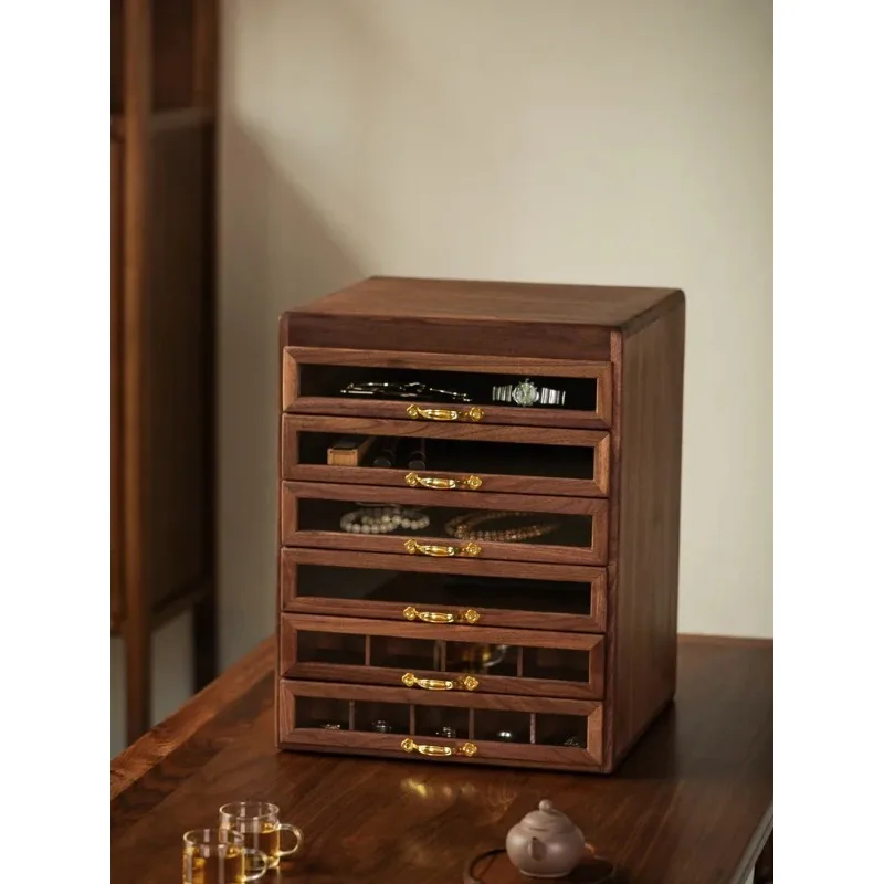 Spot North American Black Walnut Solid Wood Treasure Storage Cabinet, Antique Jewelry Box, Tea Set