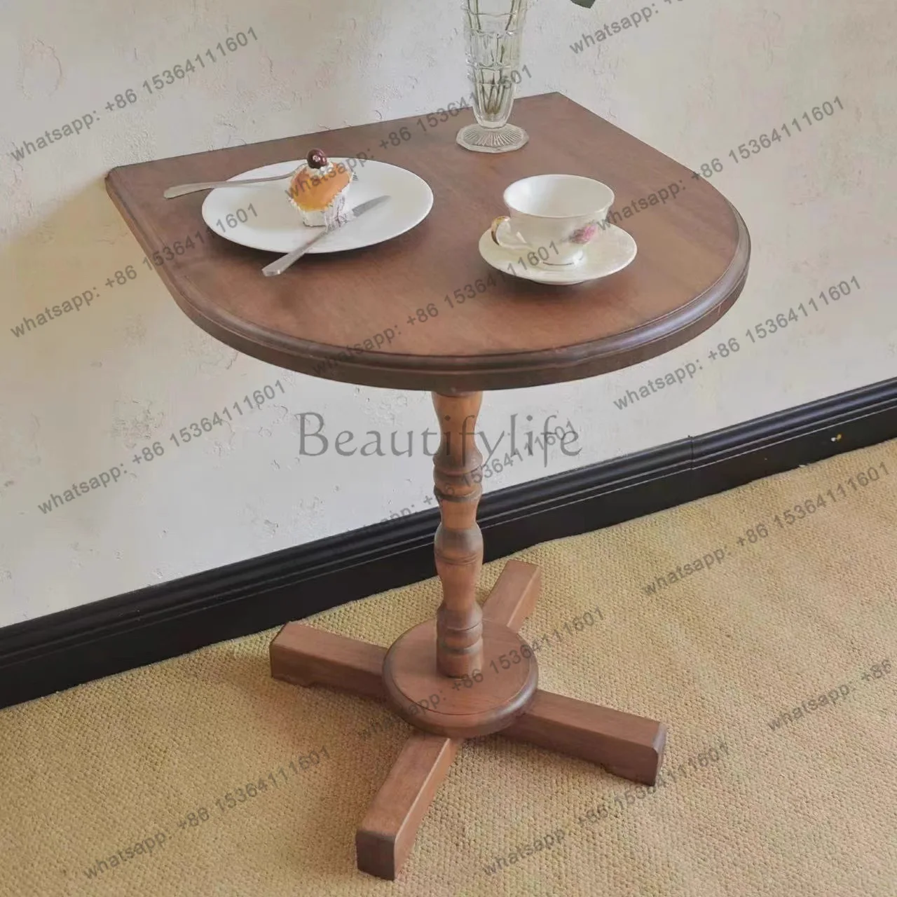 Simple dining table, coffee table, solid wood oval long table, French coffee corner layout, personality and multi-function