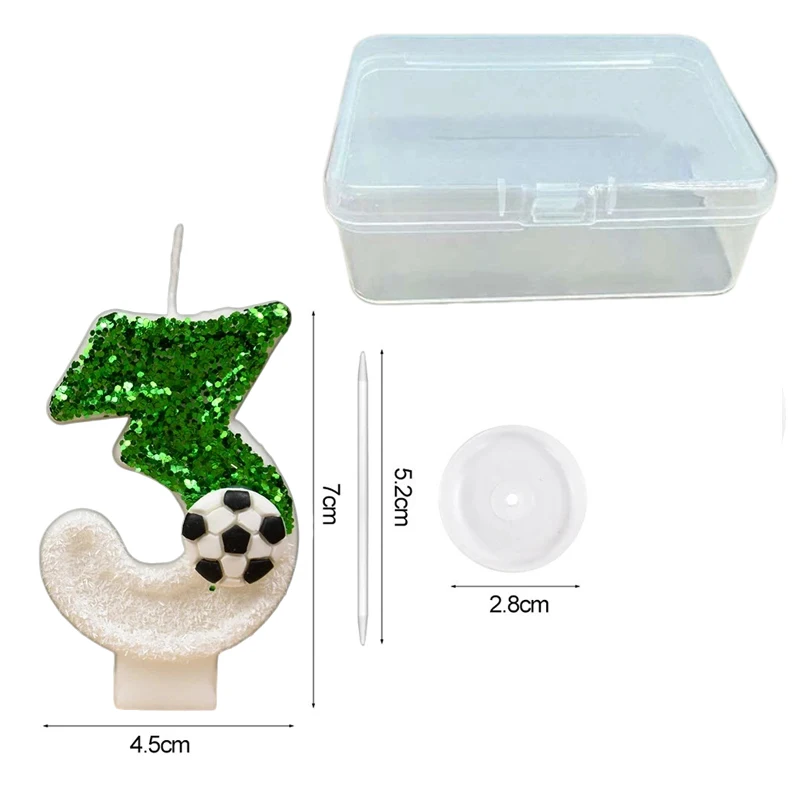 Green White Sequins Soccer Number 0-9 Birthday Candles - Kids Sports Theme Cake Topper Party Decor Supplies