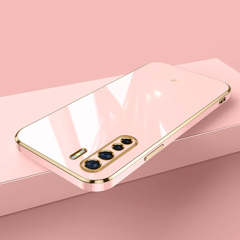 For Oppo A91 Case Luxury Square Plating OPPO F15 Phone Case ShockProof Silicone Back Cover Fundas