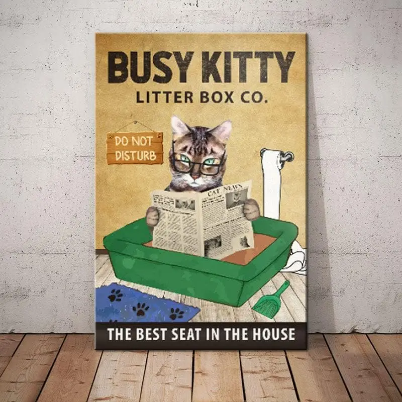 Funny Metal Wall Signs Tabby Cat Litter Box Company Vintage Aluminum Tin Sign for Coffee Bar Chic Art Decorations Iron Plaque Gi