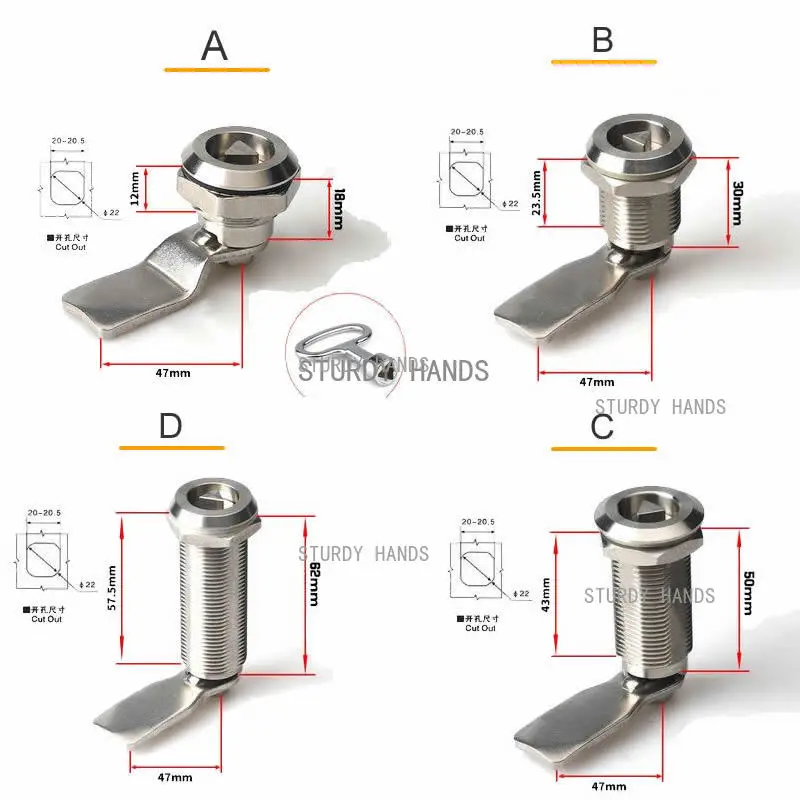 1pc 304 Stainless Steel Triangular Cam Cabinet Lock Distribution Box with Raised Tin Box Special Lock Hardware Accessories view 2