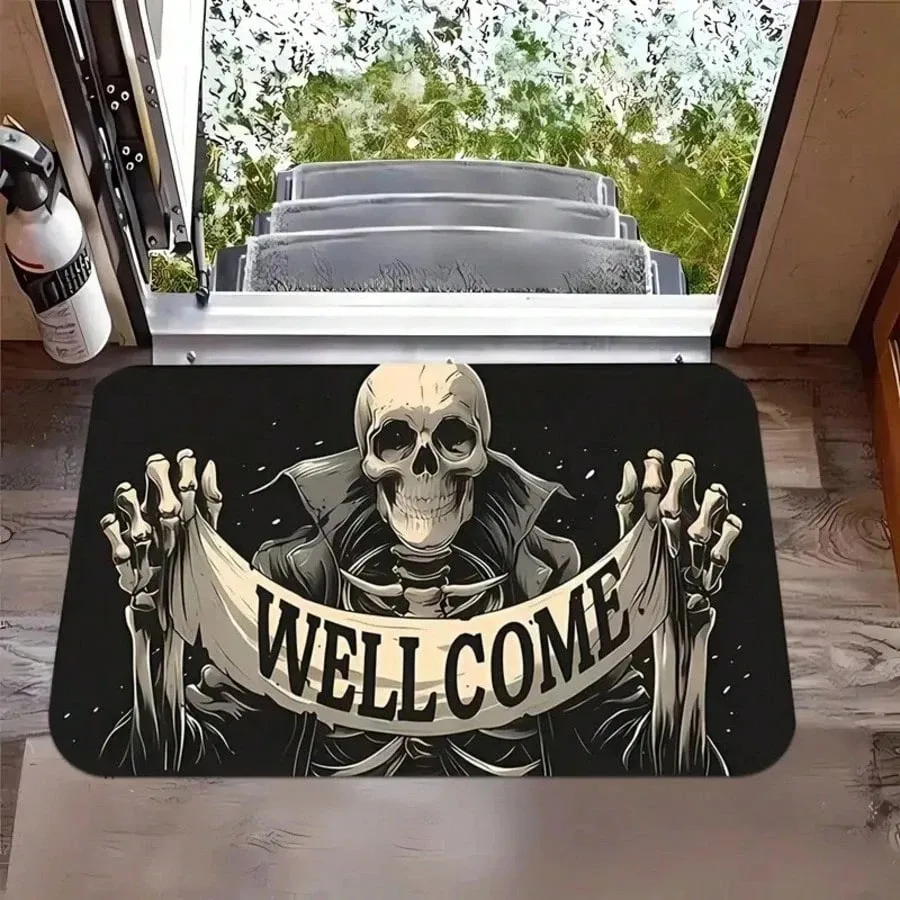

VIKAMA Skull Welcome Doormat Absorbs Water, Easy to Clean Bathroom, Toilet Floor Mat Entrance Door, Foyer Rug Home Decor