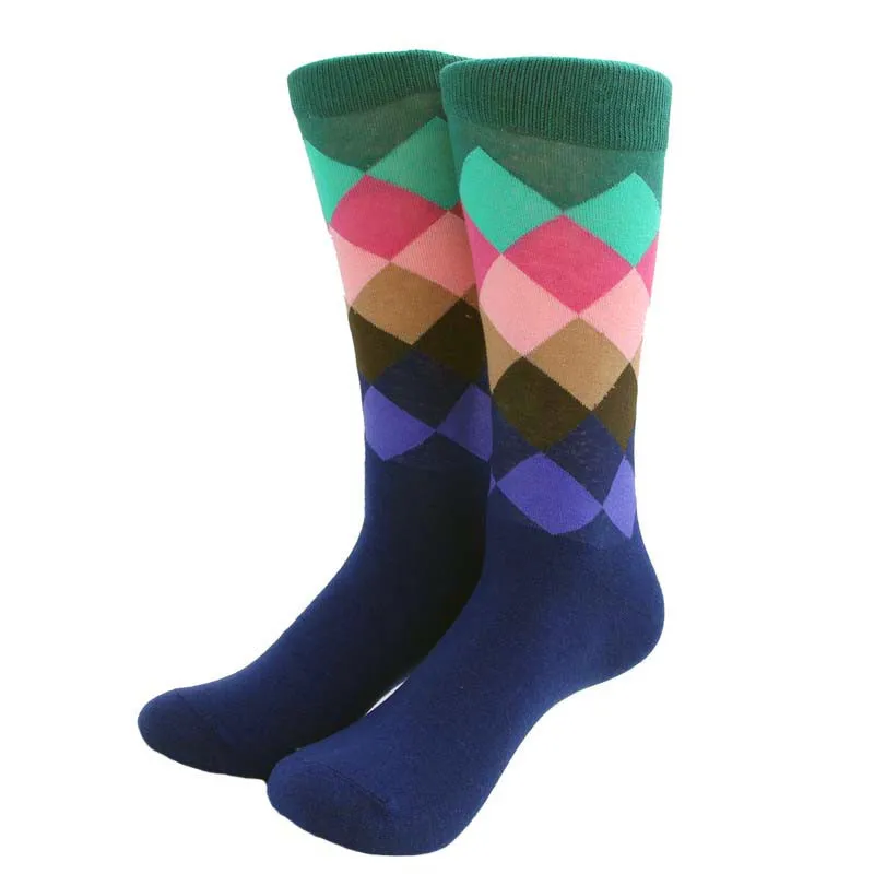1 paire mâle marée marque hommes coton chaussettes dégradé couleur printemps automne Style longue chaussette de mariage hommes genou haute affaires chaussettes Sox