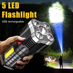 5LED High Power Led Flashlights Rechargeable Camping Spotlight With Side Light 3 Lighting Modes For Camping Adventure