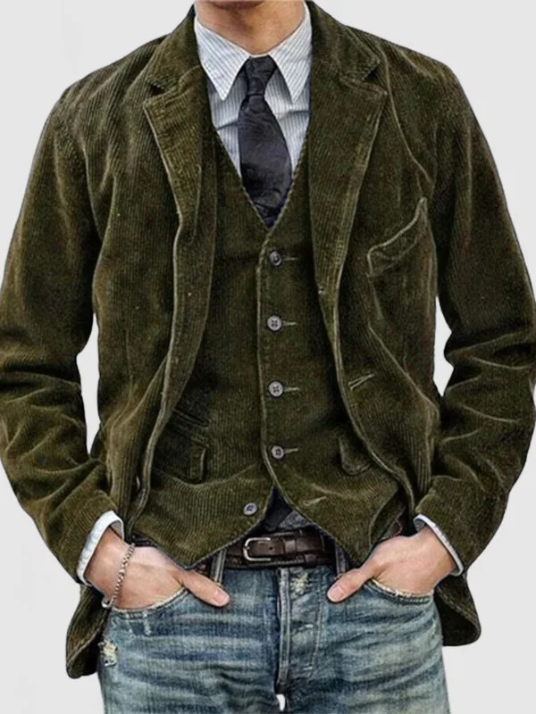 

Casual Corduroy Suit Jacket Men's Clothing Wish Light Bulb Velvet Loose Fit Long Sleeve Windproof Straight Hemline Commute Style