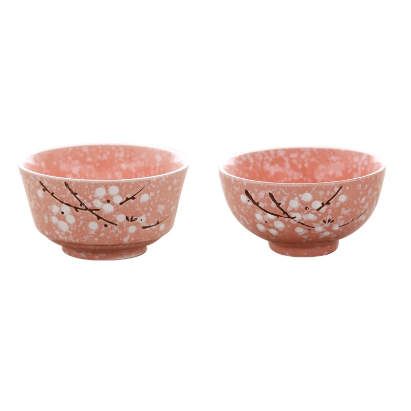Japanese Style Ceramic Rice Bowls Set of 10 Hotel Quality Dinnerware Floral Underglaze Small Soup Bowls for Home Use