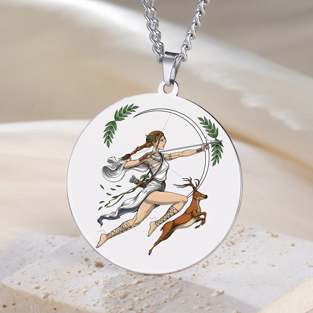

Dawapara Artemis Necklace Multicolor Ancient Greek Goddess of The Hunting Mythology Jewelry Stainless Steel Protection Talisman