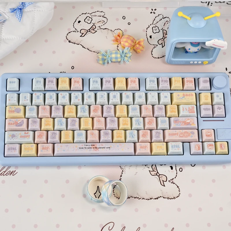 

130 Keys Jellyfish Side-lit Shine Through Keycaps Cherry Profile Dye-Sublimation PBT Keycaps for MX Switches Mechanical Keyboard