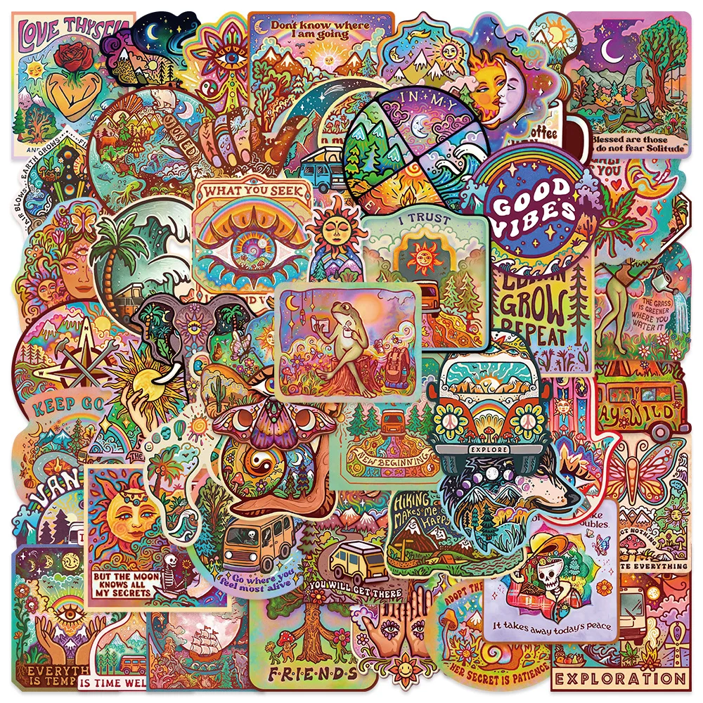 

50pcs Funny Camping Graffiti Stickers Vintage Painting Cartoon Decals DIY Luggage Laptop Skateboard Cool Sticker Toy Gifts