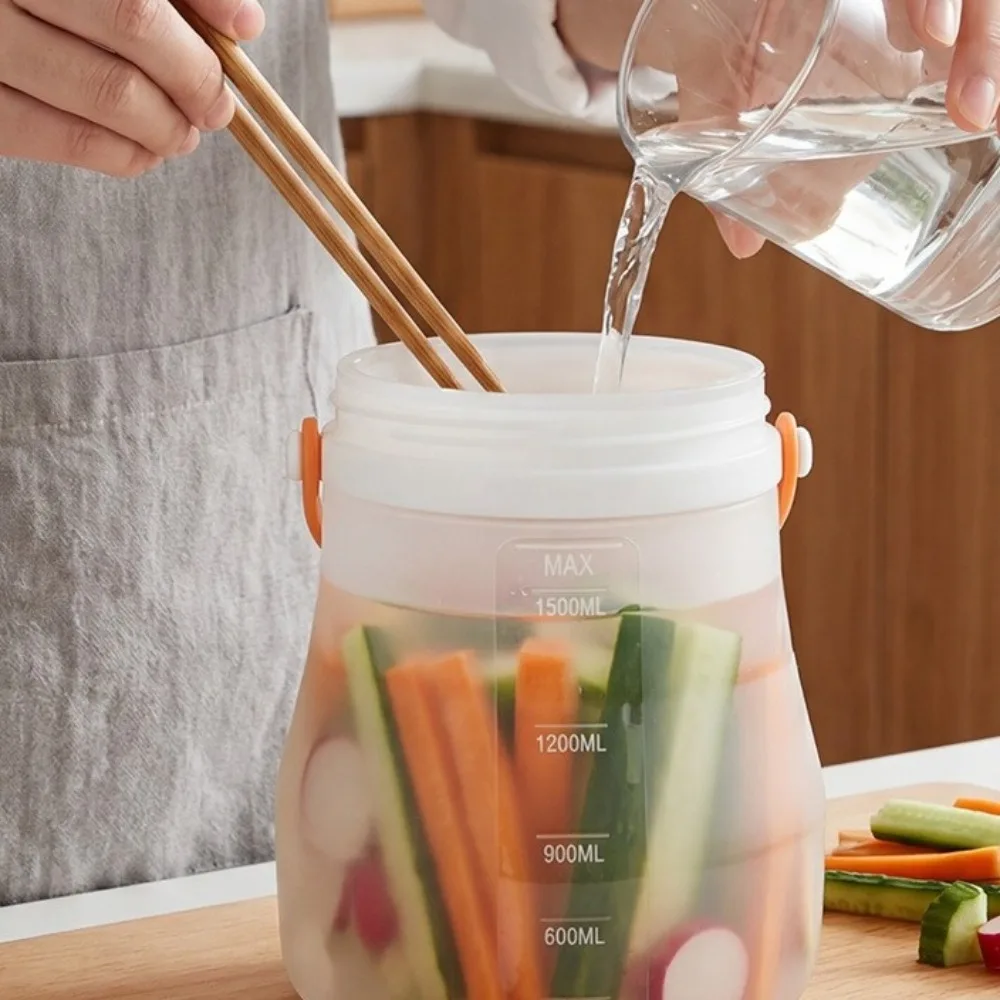 Cubo para conservar alimentos frescos de 800/1200/1500 ml, a prueba de fugas, resistente al calor, plegable, sellado, con escala y asa, tarro para kimchi