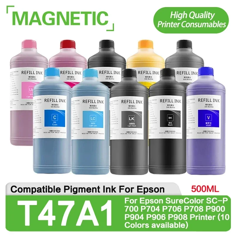 500ML T47A1 T46A1 Pigment Ink For Epson SureColor SC-P700 P704 P706 P708 P900 P904 P906 P908 Printer (10 Colors available)