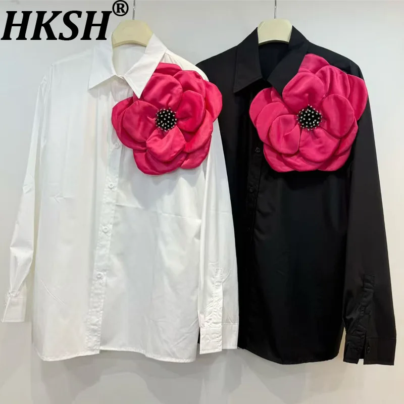 

HKSH Spring Autumn New Women Shirt Three-dimensional Flower Single Breasted Long Sleeves Korean Versatile Blouse Ins Top HK16446