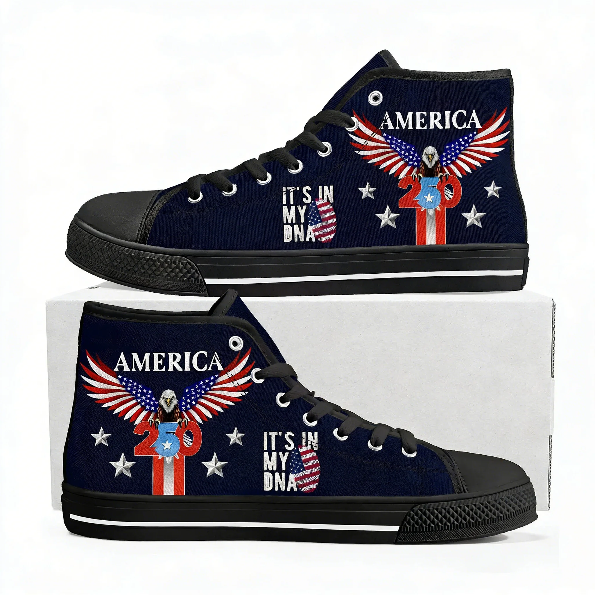 

America 250th Anniversary 1776-2026 High Top Shoes Men Women Canvas Sneaker Durable Sneakers Couple Footwear Custom Shoe Black