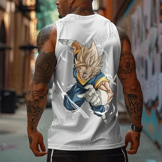 Camiseta sin mangas con gráfico de fusión de Dragon Ball Vegito Super Saiyan para hombre, camiseta sin mangas de algodón blanco, ropa de calle, entrenamiento de gimnasio