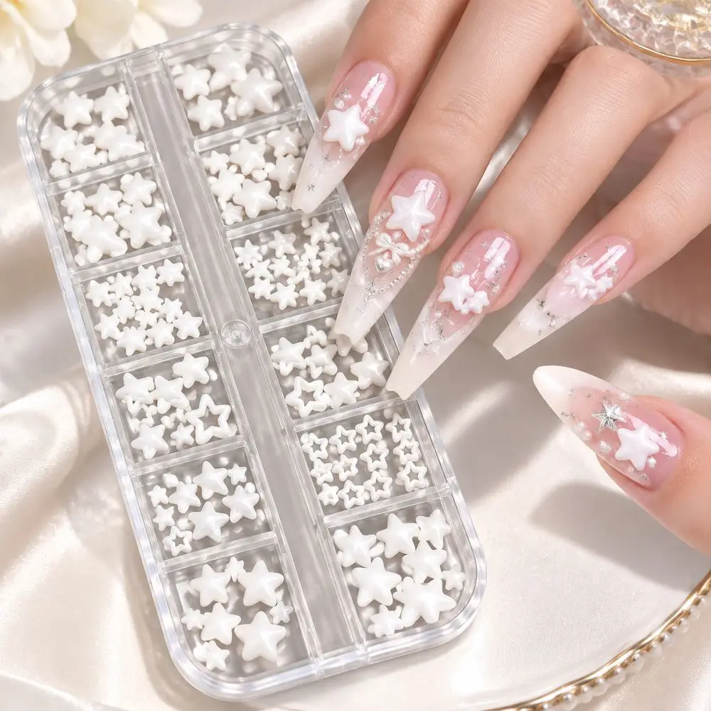 12Grids Playful Whimsical Nail Art Charms Note Wing Star Element DIY Manicure Supply for Daily Wear False Acrylic Nails Kit