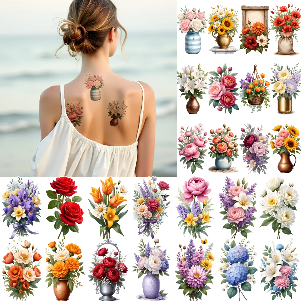 

9pcs Temporary Tattoo Bouquet Tattoos Temporary Tattoo Stickers Floral Art Illustration For Arms Women Men