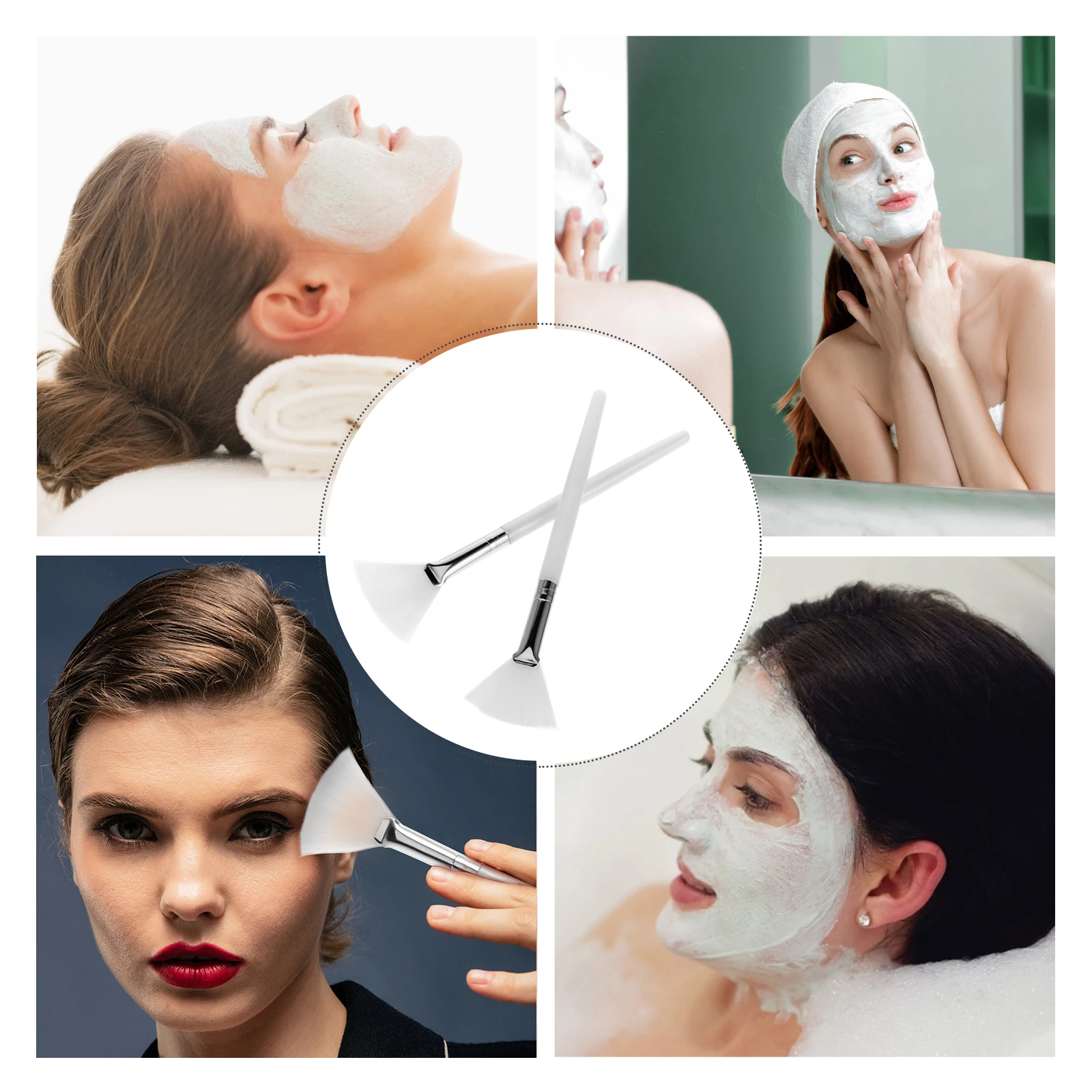 

6pcs Facial Fan Applicator Brush Long Handle Makeup Tool For Sleeping Mask Face Mud Skincare Application Gentle Easy