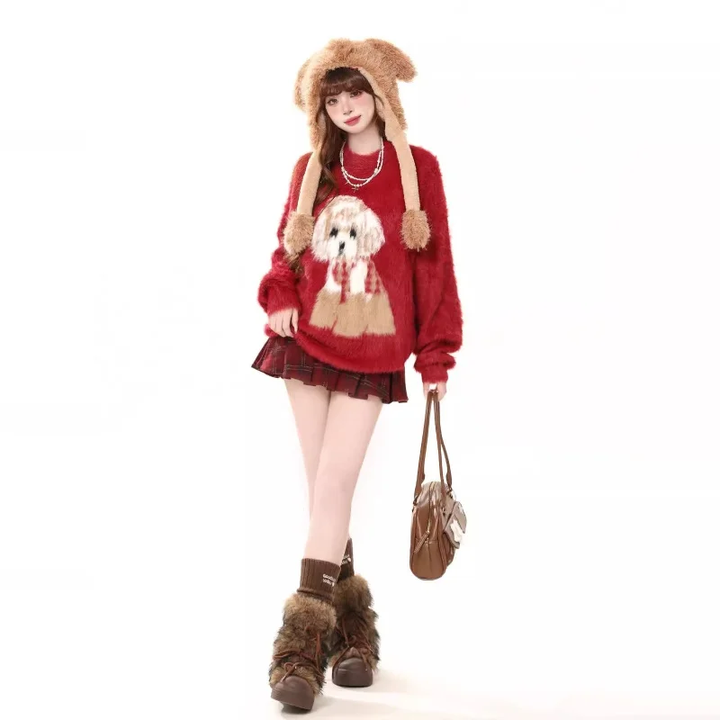

Retro Plush Sweater Women's New Autumn and Winter Loose Versatile Casual Lazy Knitted Long-sleeved Top