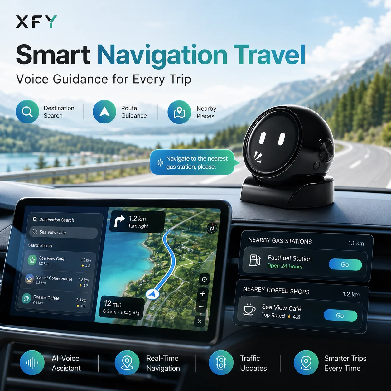 AI Voice Robot for Car XFY X-01 Hands-Free Navigation Music Call Control OTA 2.4GHz WiFi Smart Driving Assistant Car Accessory