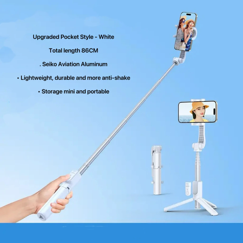 Soporte de palo de selfie con Bluetooth, trípode portátil, mini cámara de selfie giratoria, teléfono móvil universal, antivibración
