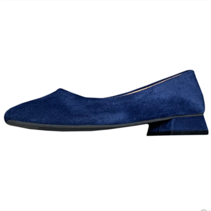 Women 2022 New Arrivals Promotion Low Heels 3cm Shoes Blue Black Square Toe Flock Pumps Wide Fitting 32-44 Comfortable Tacon De