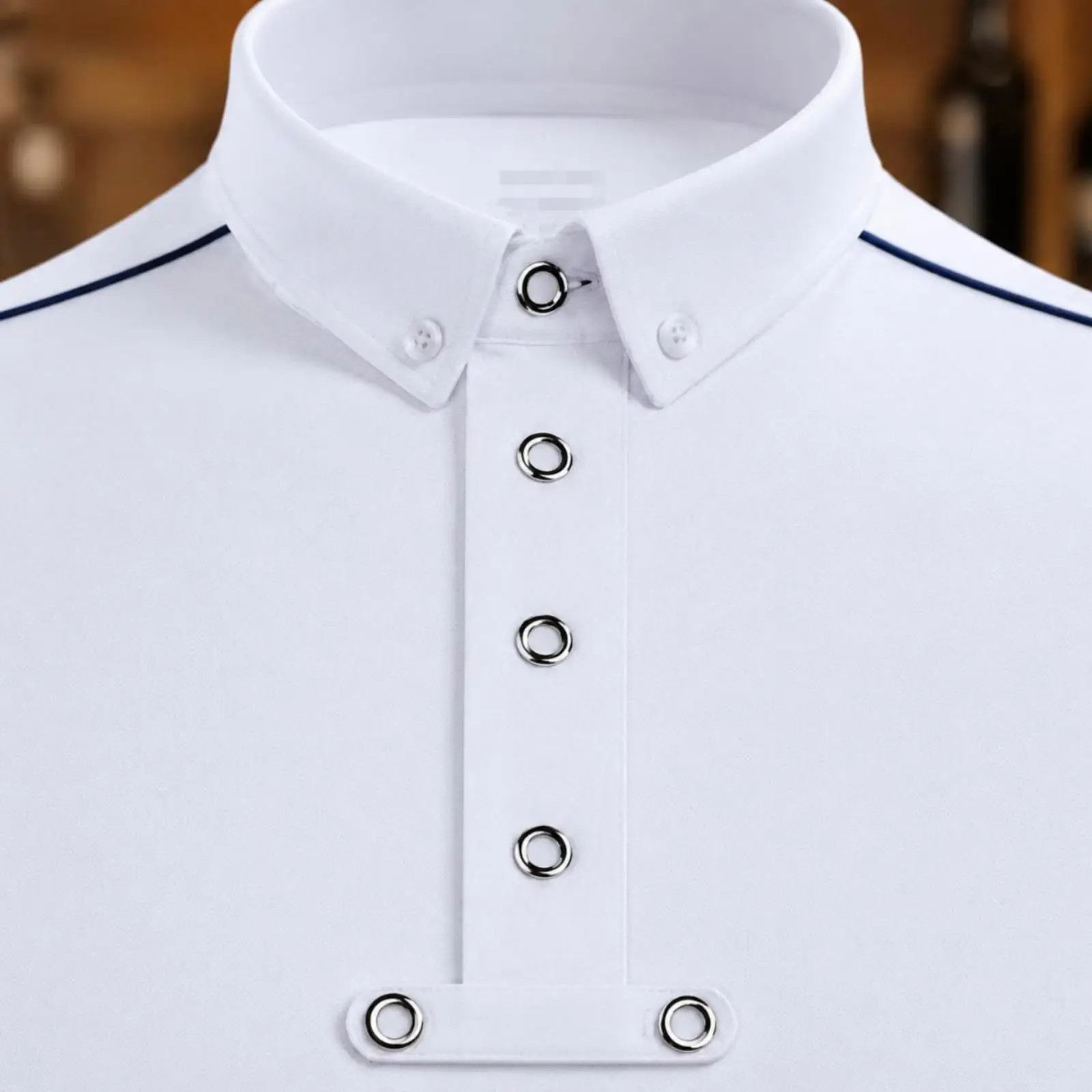 Reitsport-Shirt mit Stehkragen und Langen Ärmeln, Dehnbares Reitoberteil für Herren – Detail 3