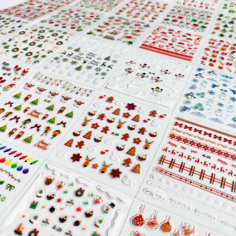 30 pezzi di adesivi natalizi per nail art, design natalizio per cartoni animati, Babbo Natale/rina/fiocchi di neve, decalcomanie per unghie, manicure e regali festivi scintillanti