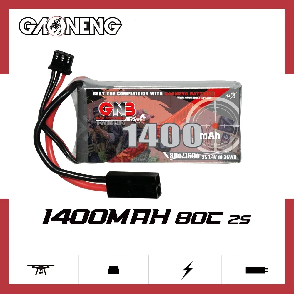 

2PCS GAONENG 7.4V 1400mAh 2S1P 80C Big Capacity Lipo Battery With Mini Tamiya Plug For Toy Jinming Soft Bullet Gun Model Airsoft