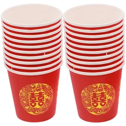 100 Pcs Red Double Happiness Glass Paper Cup Party Mouthwash Coffee Mug Cups Banquet Serving Festive Tableware Single-use